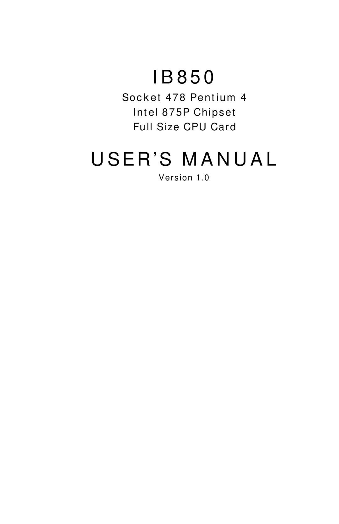 Intel IB850 user manual USER’S Manual, Version 