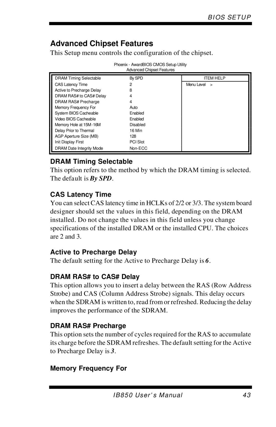 Intel IB850 user manual Advanced Chipset Features 