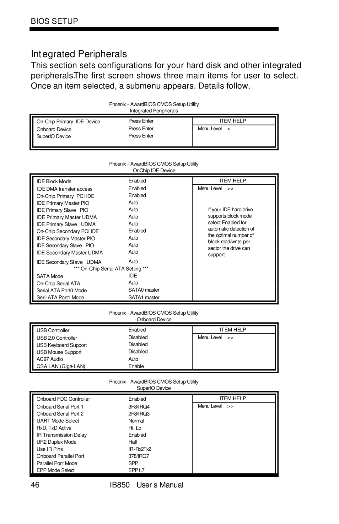 Intel IB850 user manual Integrated Peripherals, Ide 