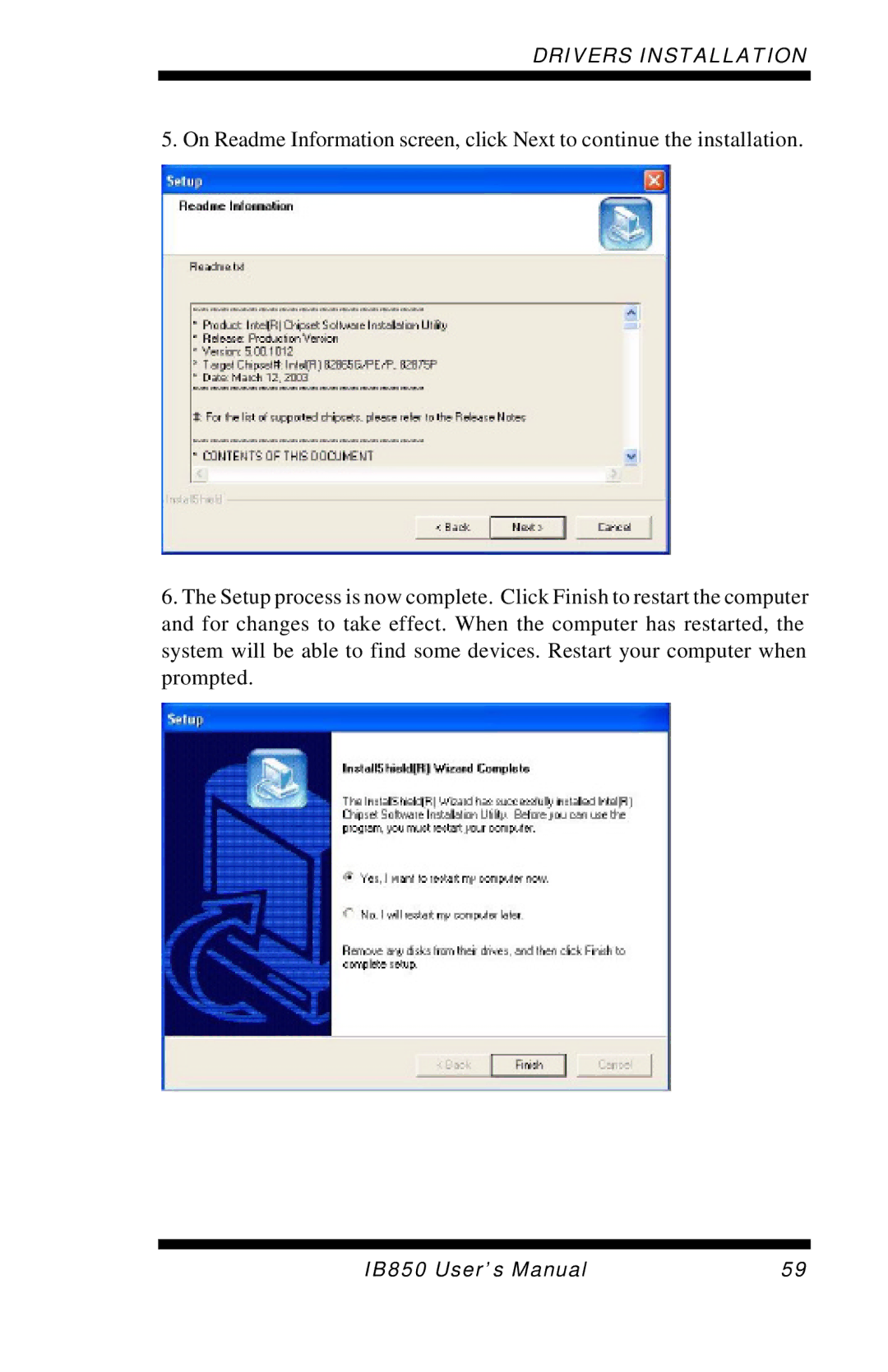 Intel IB850 user manual Drivers Installation 