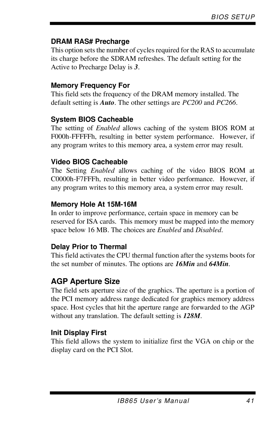 Intel 865G, IB865 user manual AGP Aperture Size 