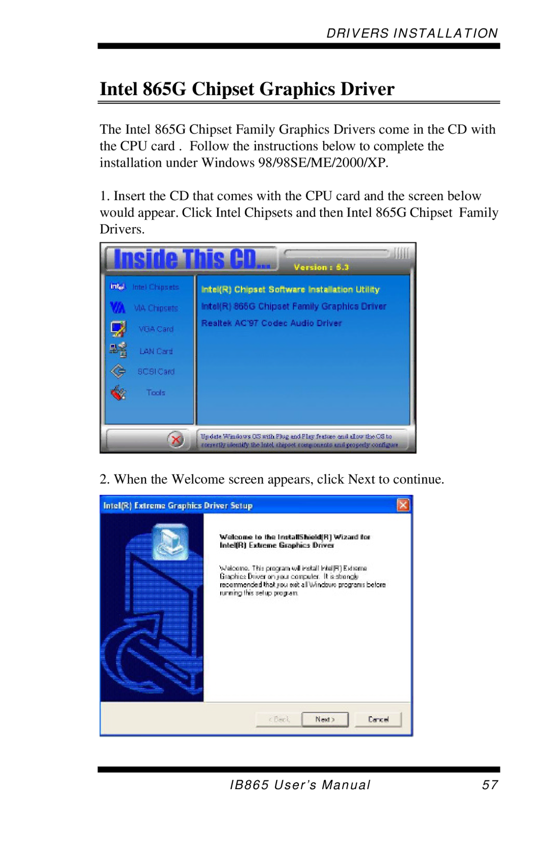 Intel IB865 user manual Intel 865G Chipset Graphics Driver 