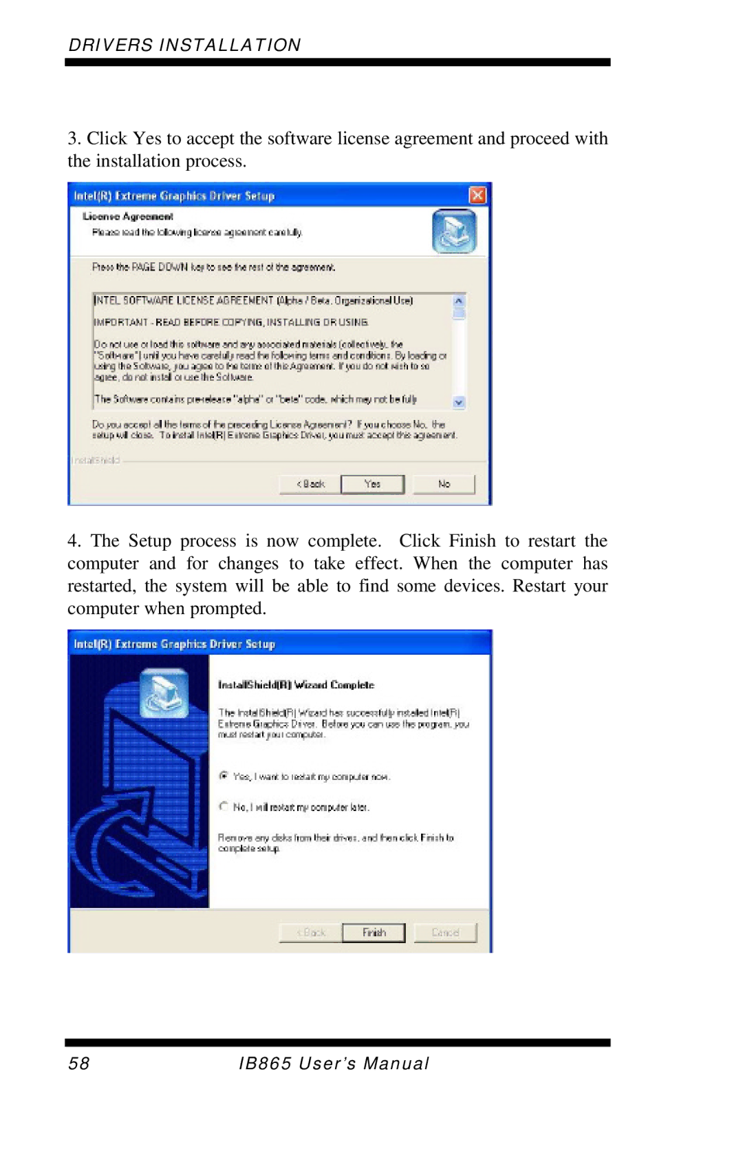 Intel IB865, 865G user manual Drivers Installation 