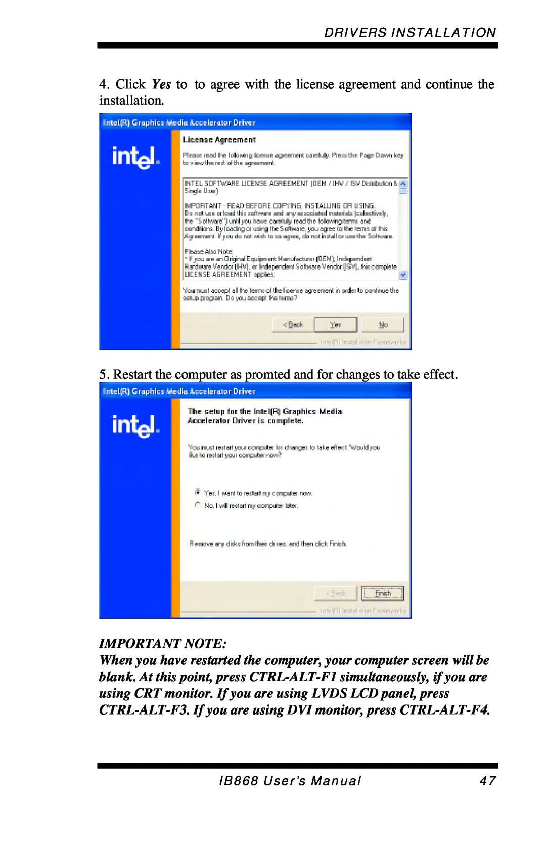 Intel IB868 user manual Important Note 