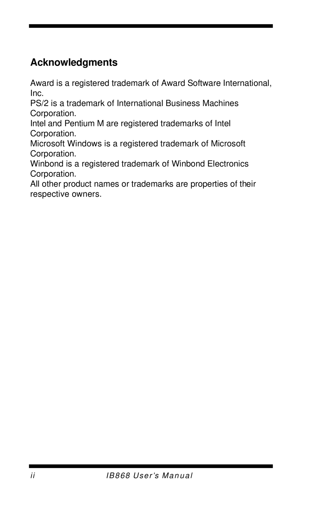 Intel IB868 user manual Acknowledgments 