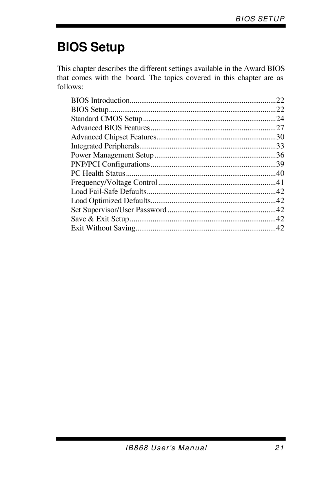 Intel IB868 user manual Bios Setup 