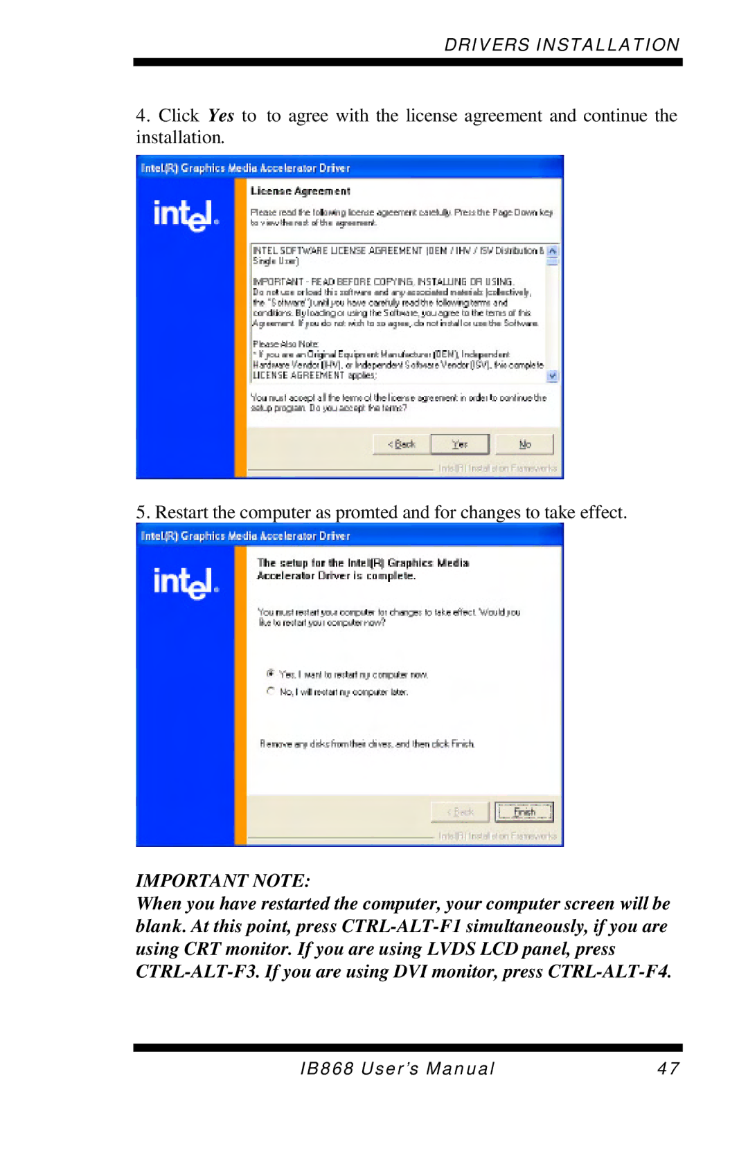 Intel IB868 user manual Important Note 