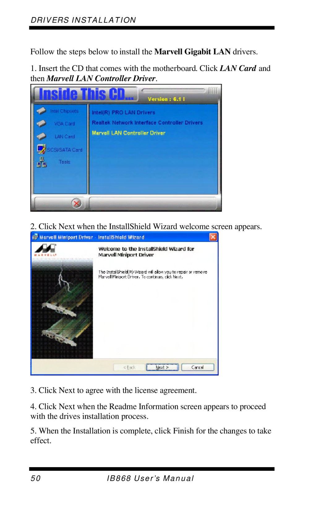 Intel IB868 user manual Drivers Installation 