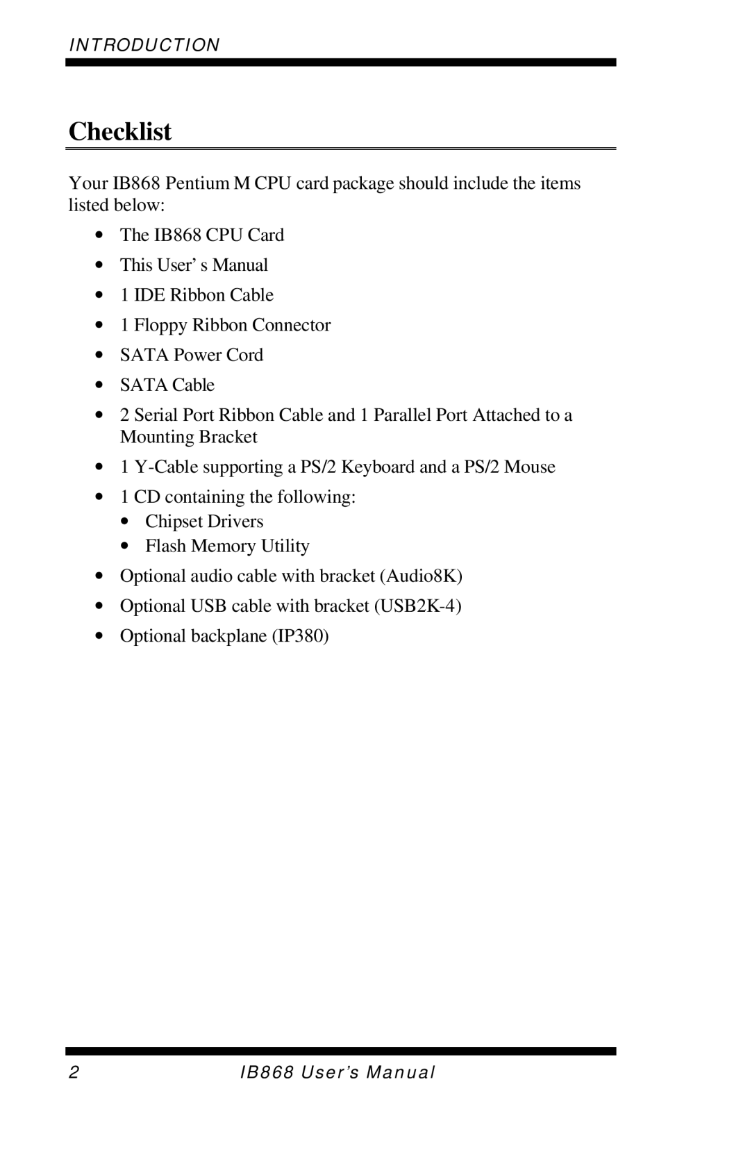 Intel IB868 user manual Checklist 