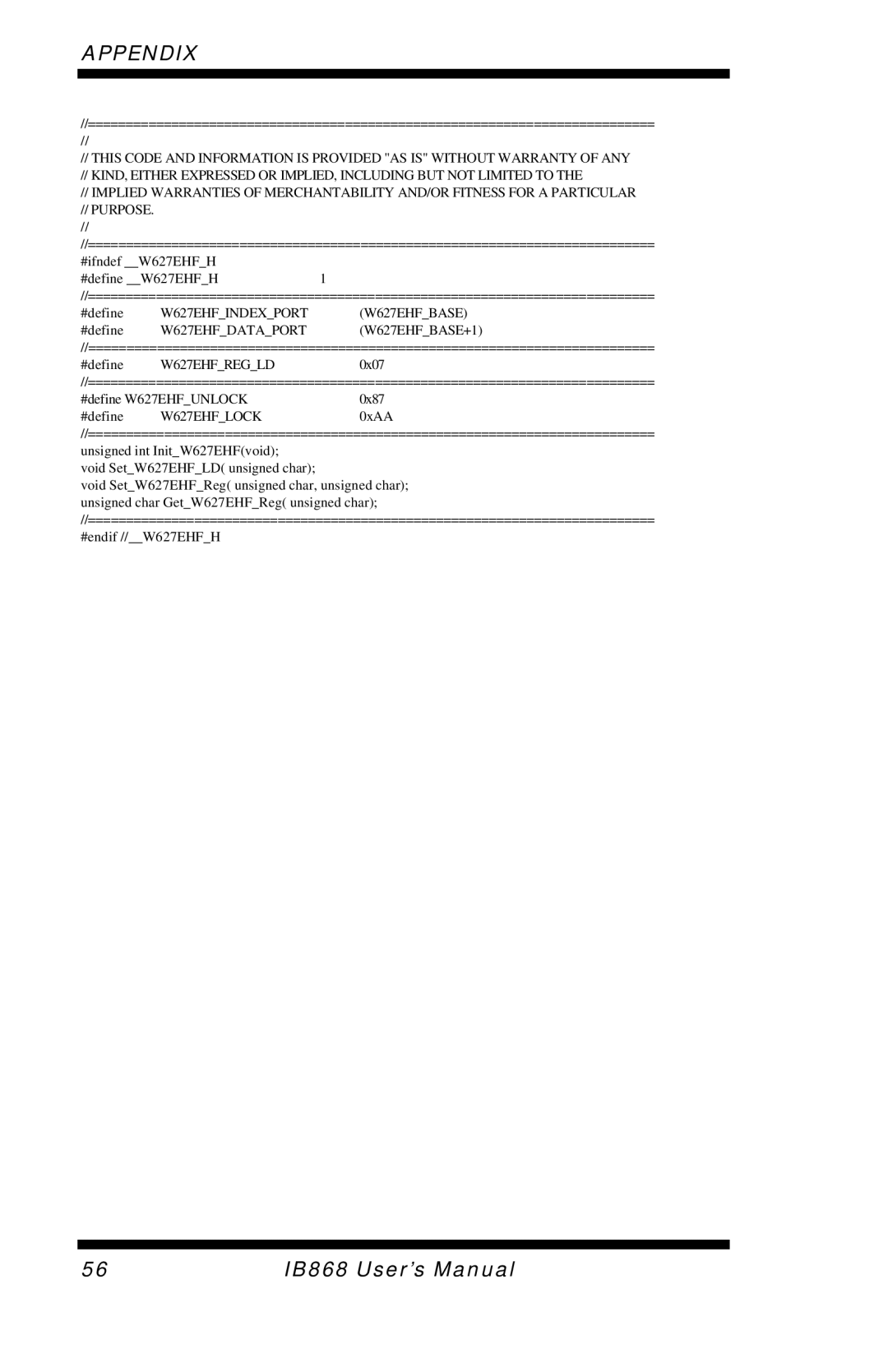 Intel IB868 user manual W627EHFLOCK 