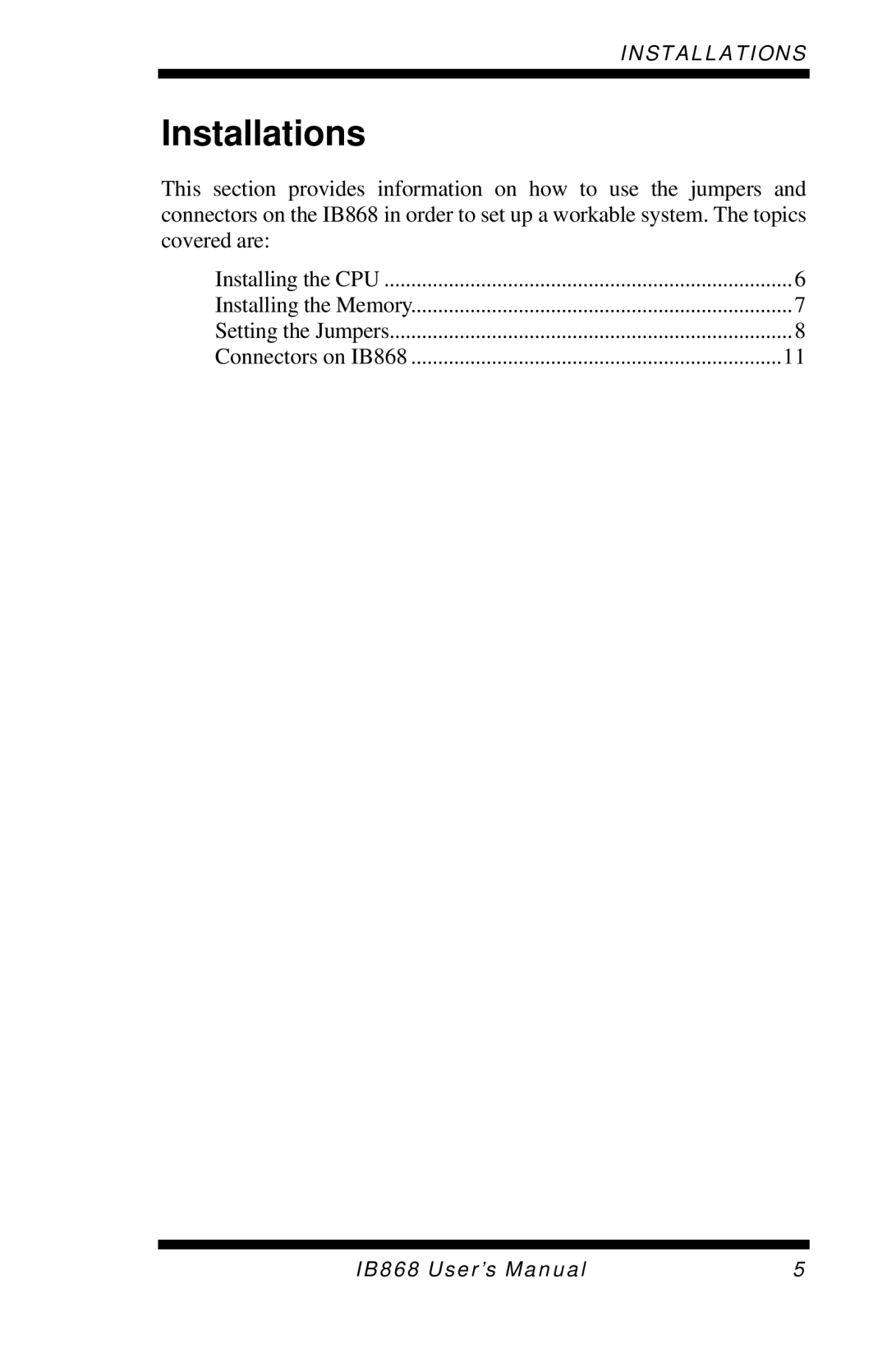 Intel IB868 user manual Installations 