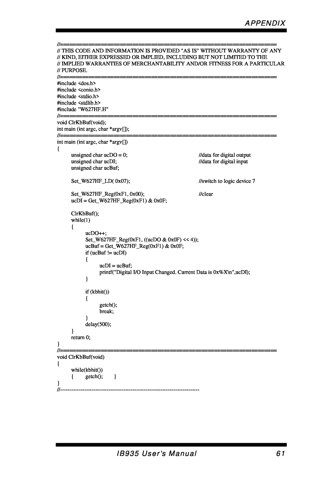 Intel user manual Appendix, IB935 User’s Manual, switch to logic device 