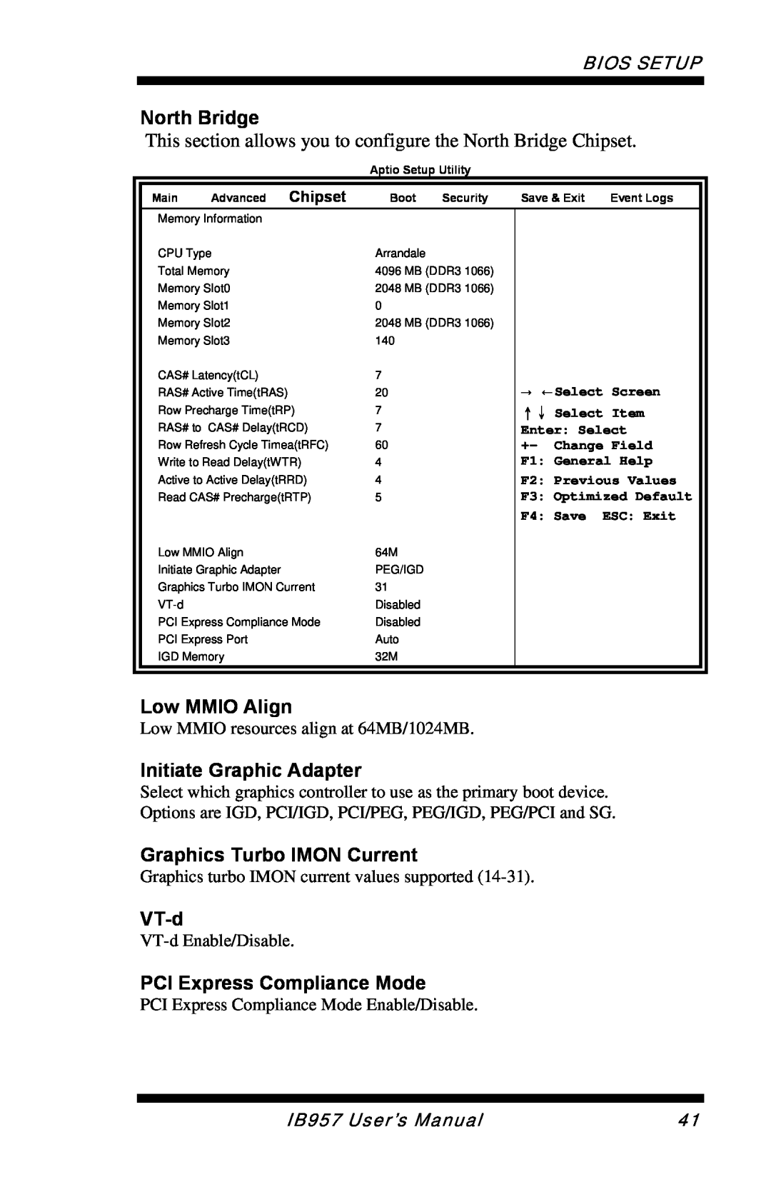 Intel IB957 Low MMIO Align, Initiate Graphic Adapter, Graphics Turbo IMON Current, VT-d, PCI Express Compliance Mode 