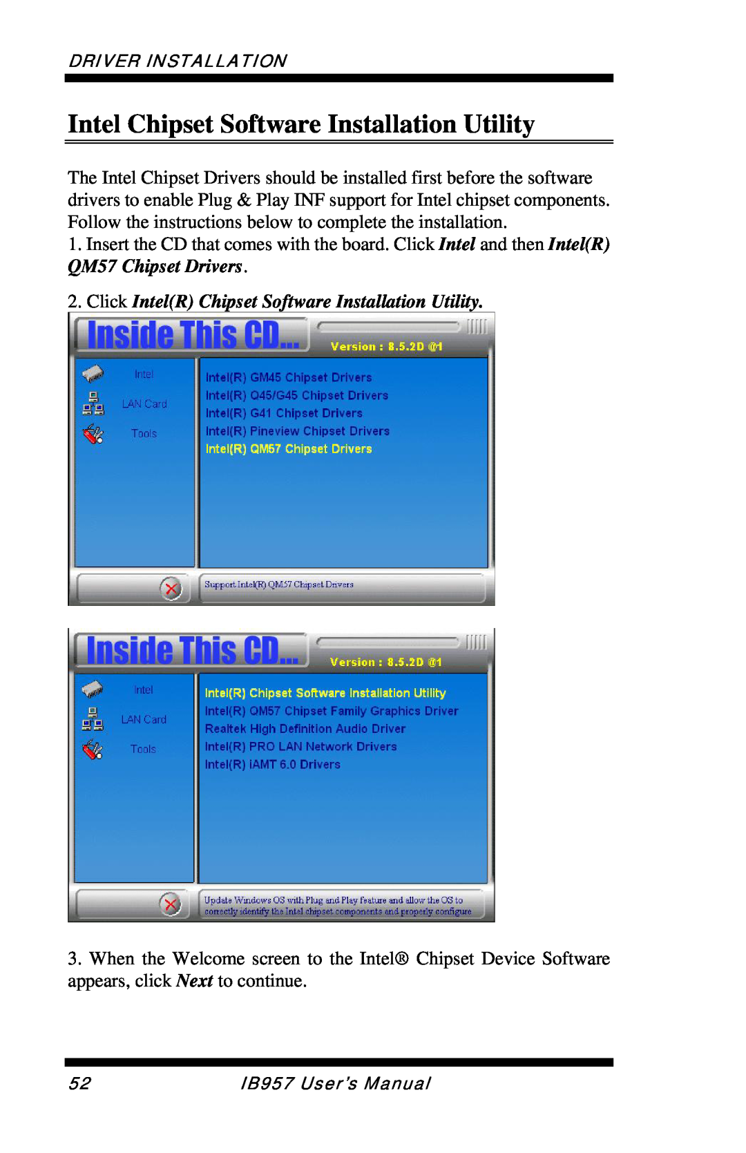 Intel IB957 user manual Intel Chipset Software Installation Utility, Click IntelR Chipset Software Installation Utility 