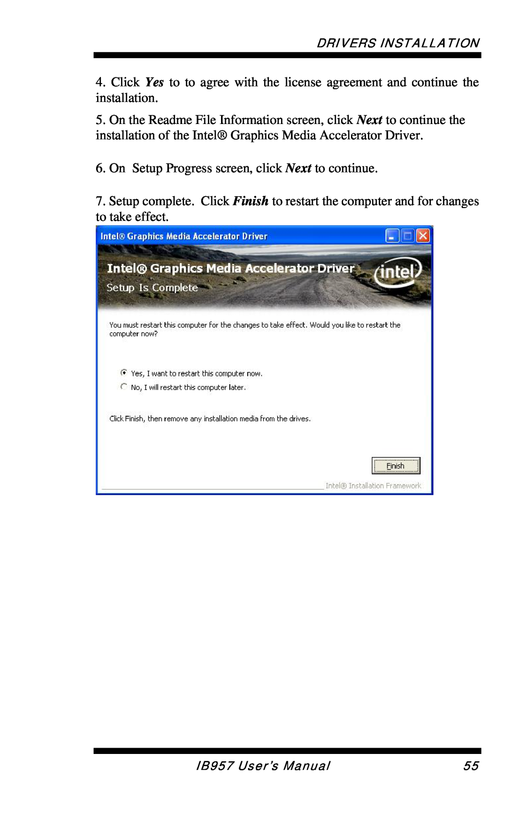 Intel IB957 user manual On Setup Progress screen, click Next to continue 