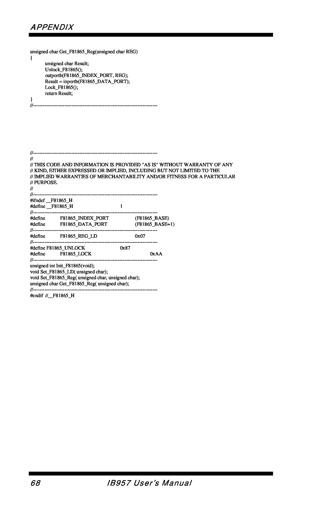 Intel user manual Appendix, IB957 User’s Manual, F81865BASE+1 