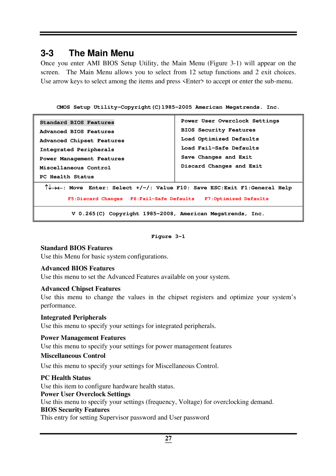 Intel ICH10R, X58 user manual Main Menu 