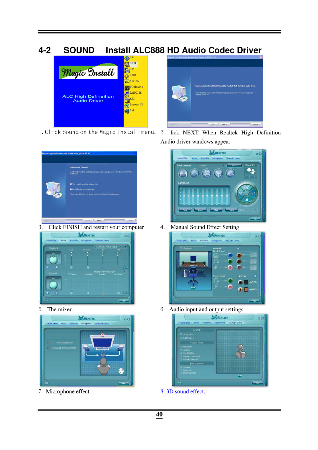 Intel X58, ICH10R user manual Sound Install ALC888 HD Audio Codec Driver 