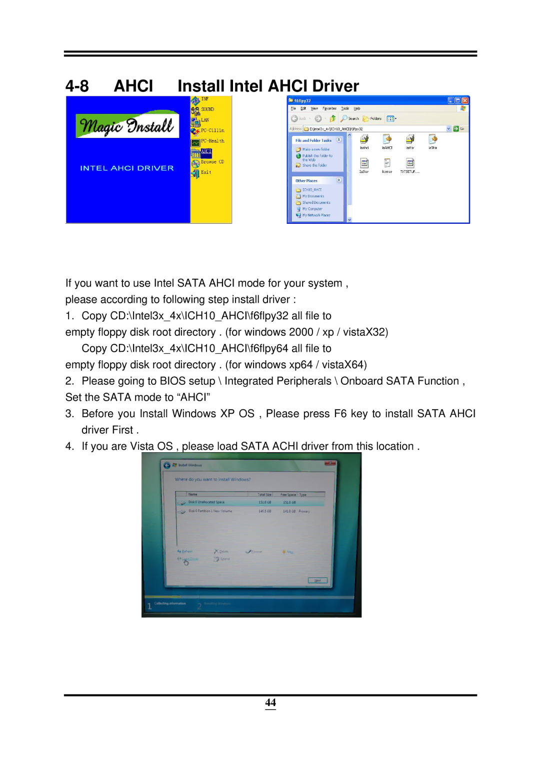 Intel X58, ICH10R user manual Ahci Install Intel Ahci Driver 