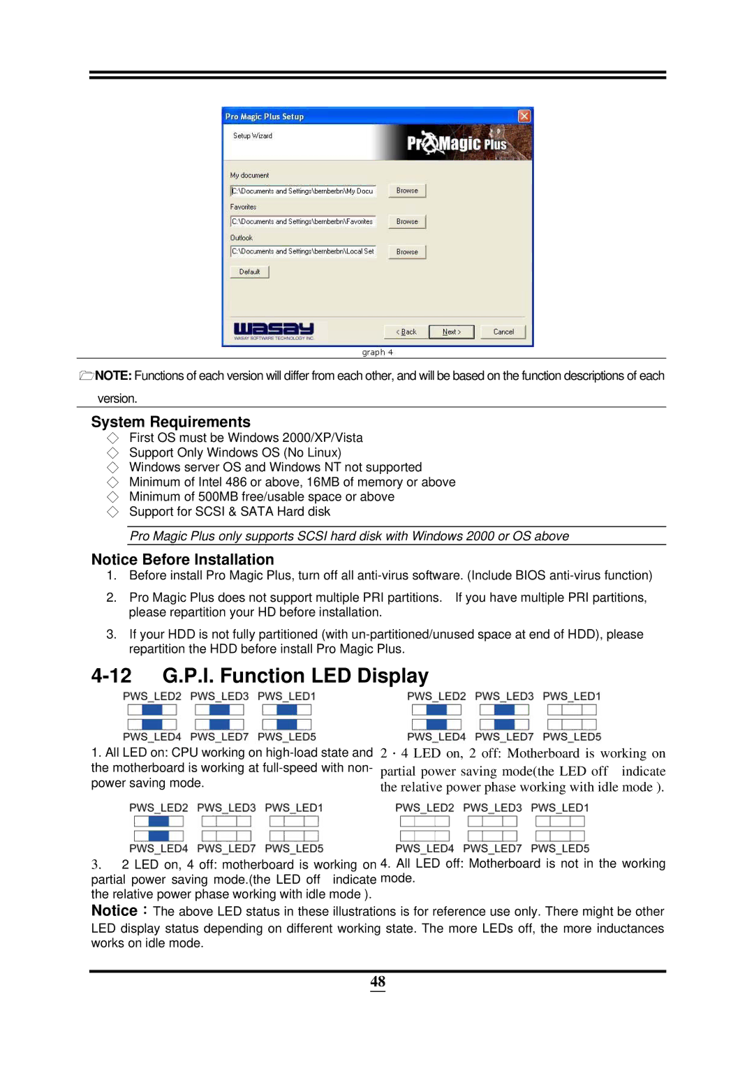 Intel X58, ICH10R user manual 12 G.P.I. Function LED Display, System Requirements 