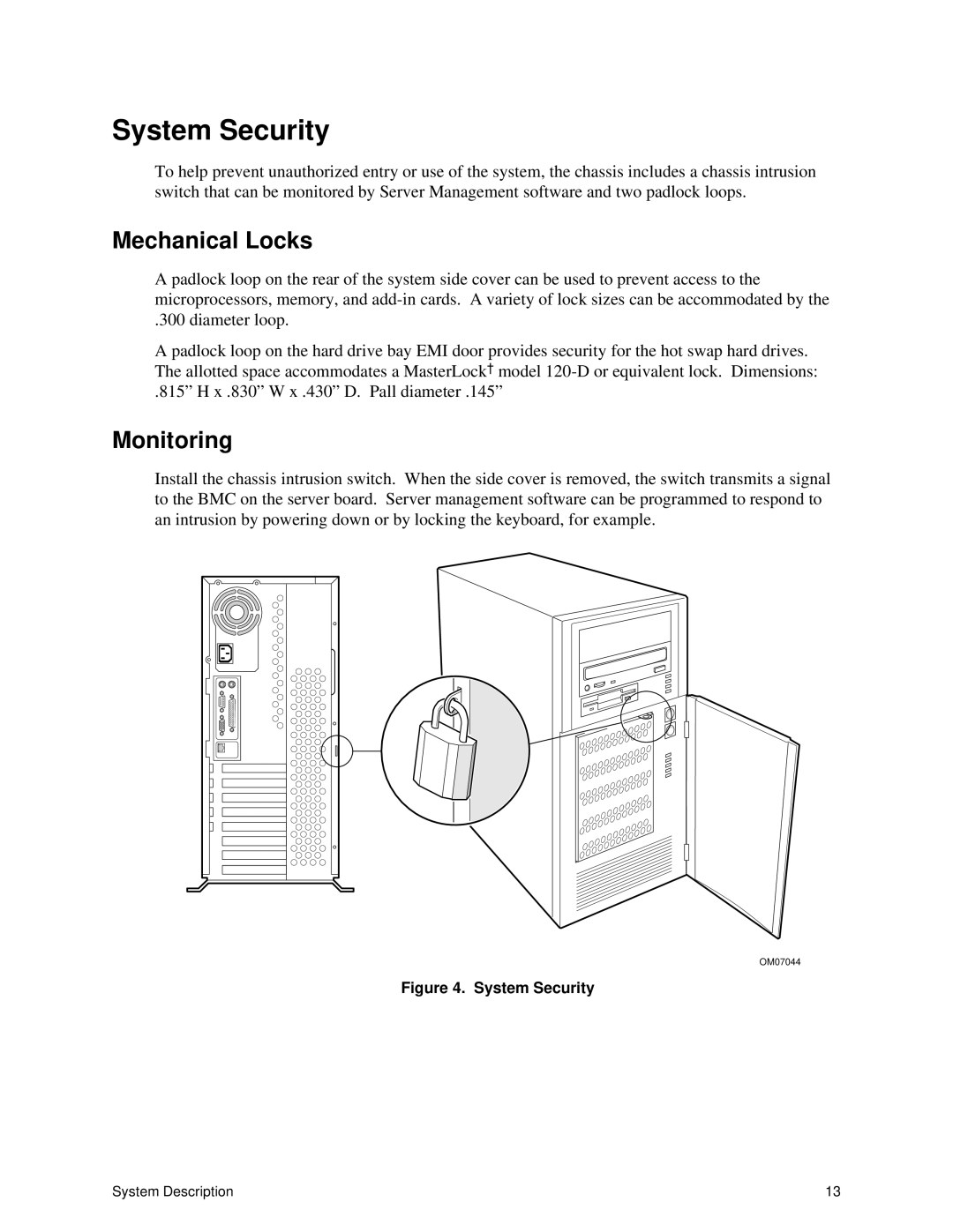 Intel II manual System Security, Mechanical Locks, Monitoring 