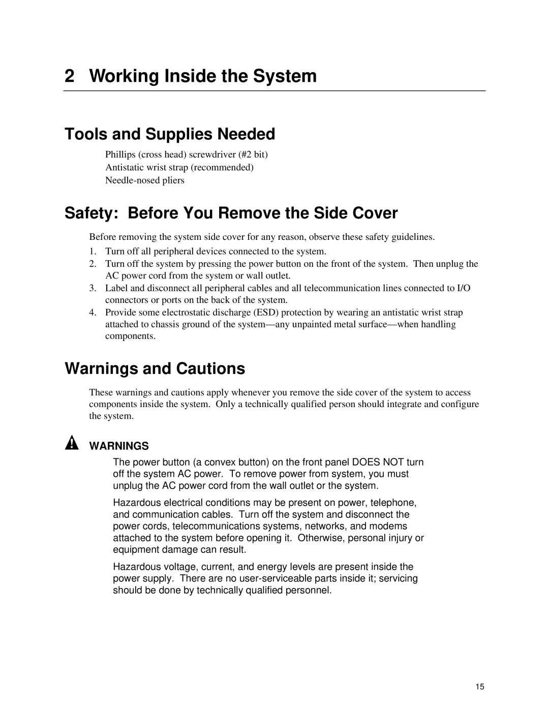 Intel II manual Tools and Supplies Needed, Safety Before You Remove the Side Cover 