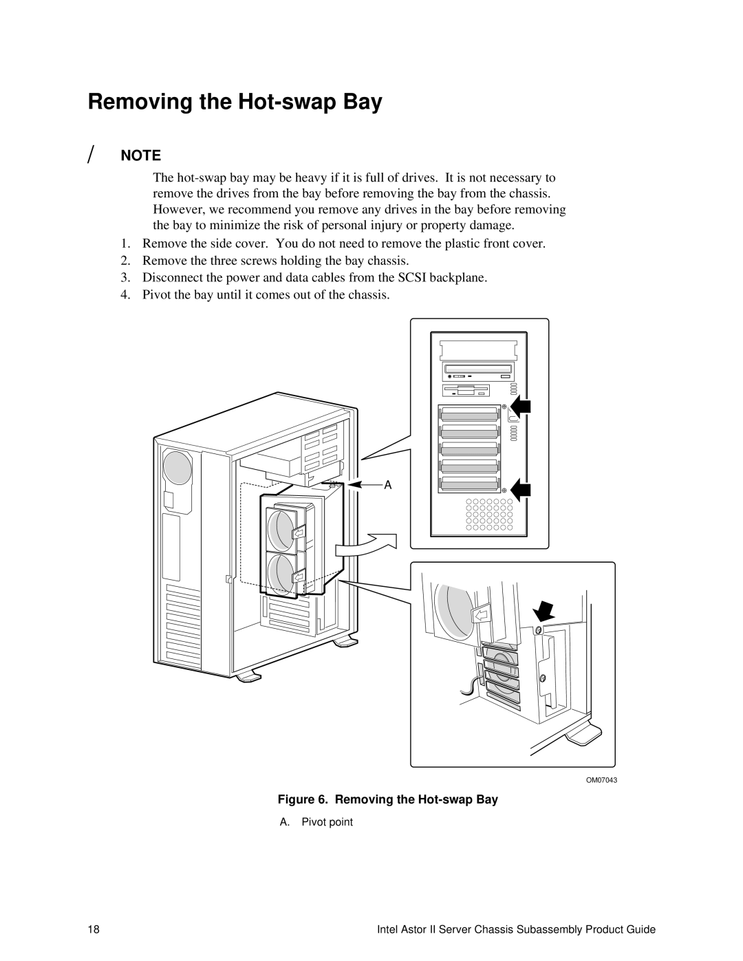 Intel II manual Removing the Hot-swap Bay 