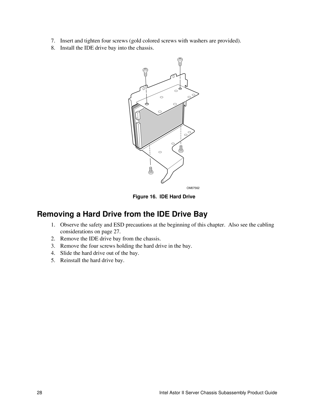 Intel II manual Removing a Hard Drive from the IDE Drive Bay, IDE Hard Drive 