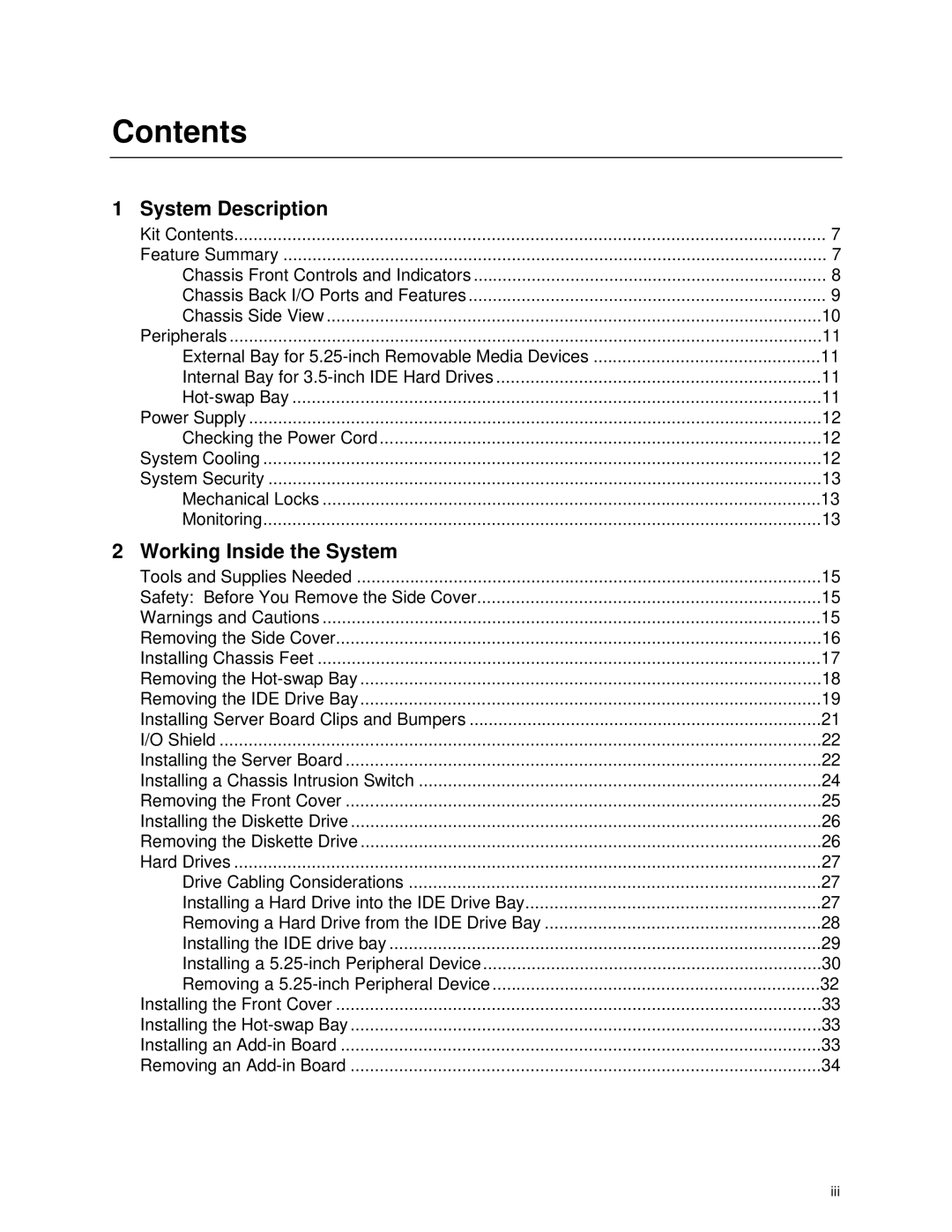 Intel II manual Contents 