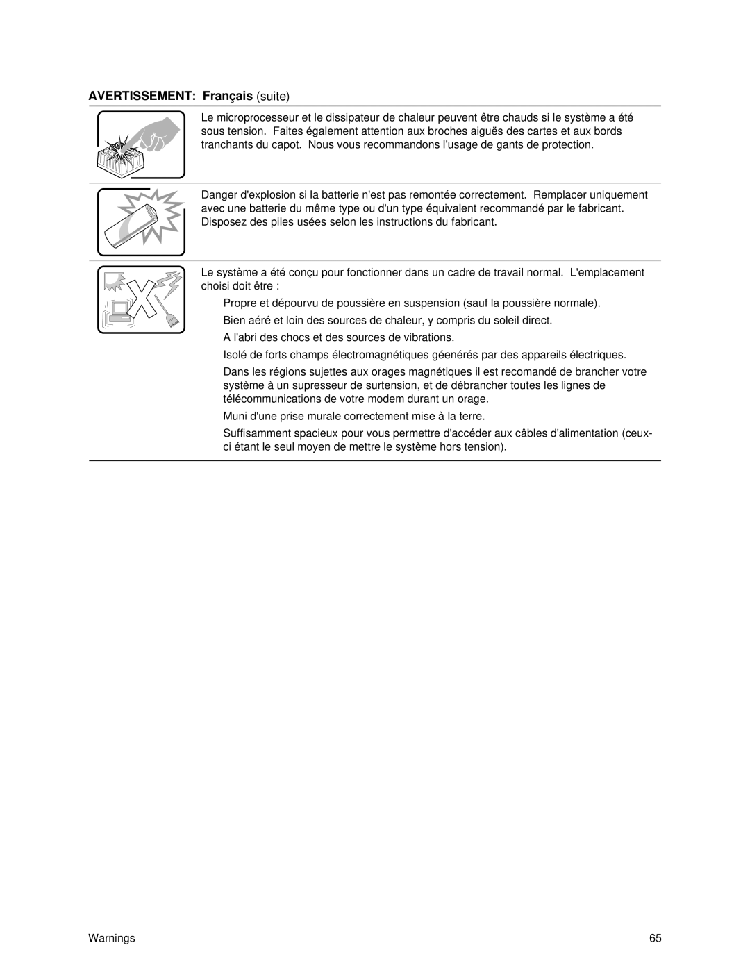 Intel II manual Avertissement Français suite 