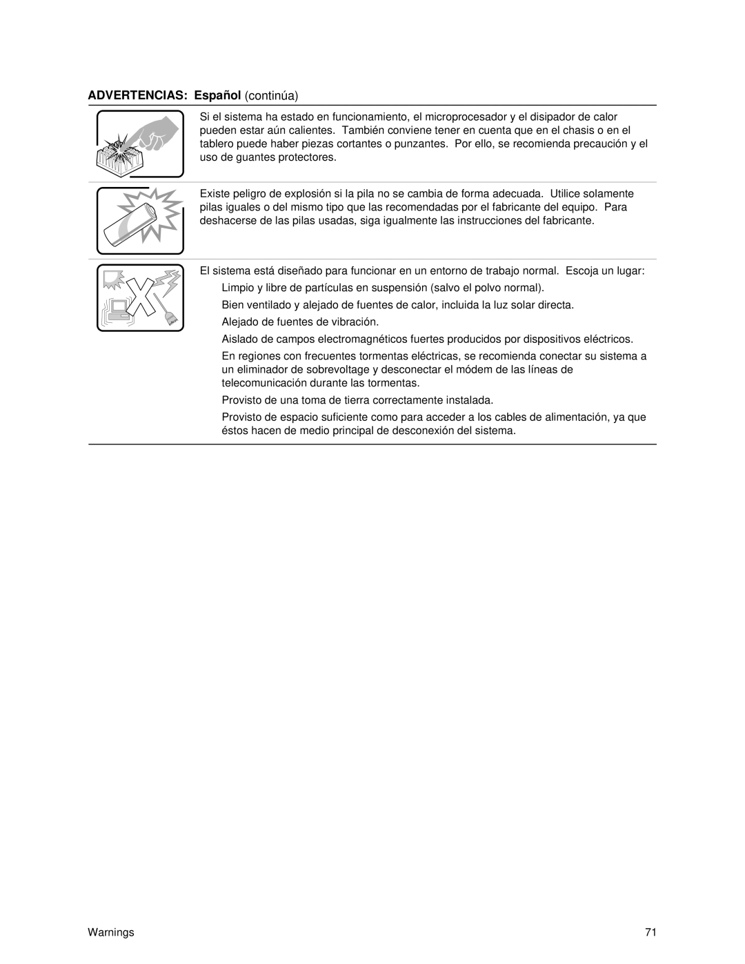 Intel II manual Advertencias Españolcontinúa 