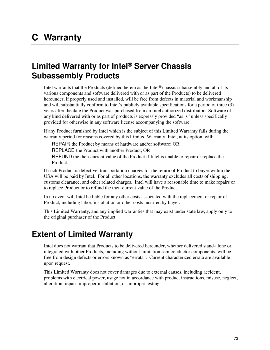 Intel II manual Extent of Limited Warranty 