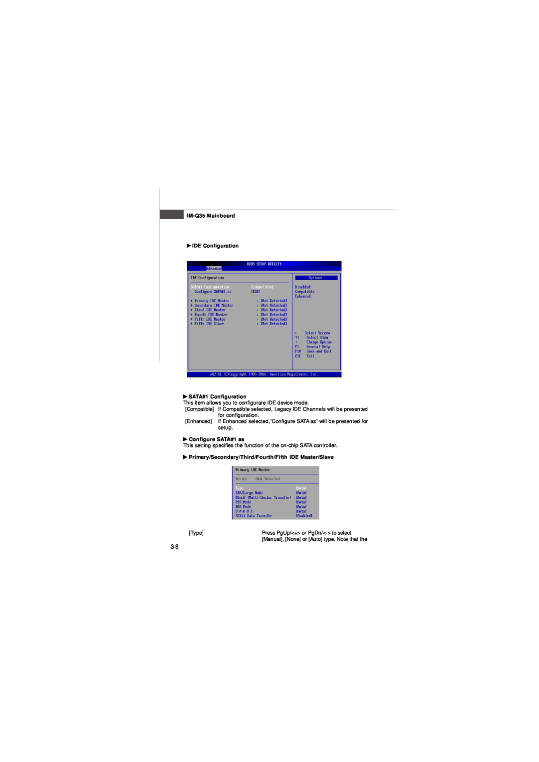Intel IM-Q35 Series manual IM-Q35 Mainboard IDE Configuration SATA#1 Configuration, Configure SATA#1 as 