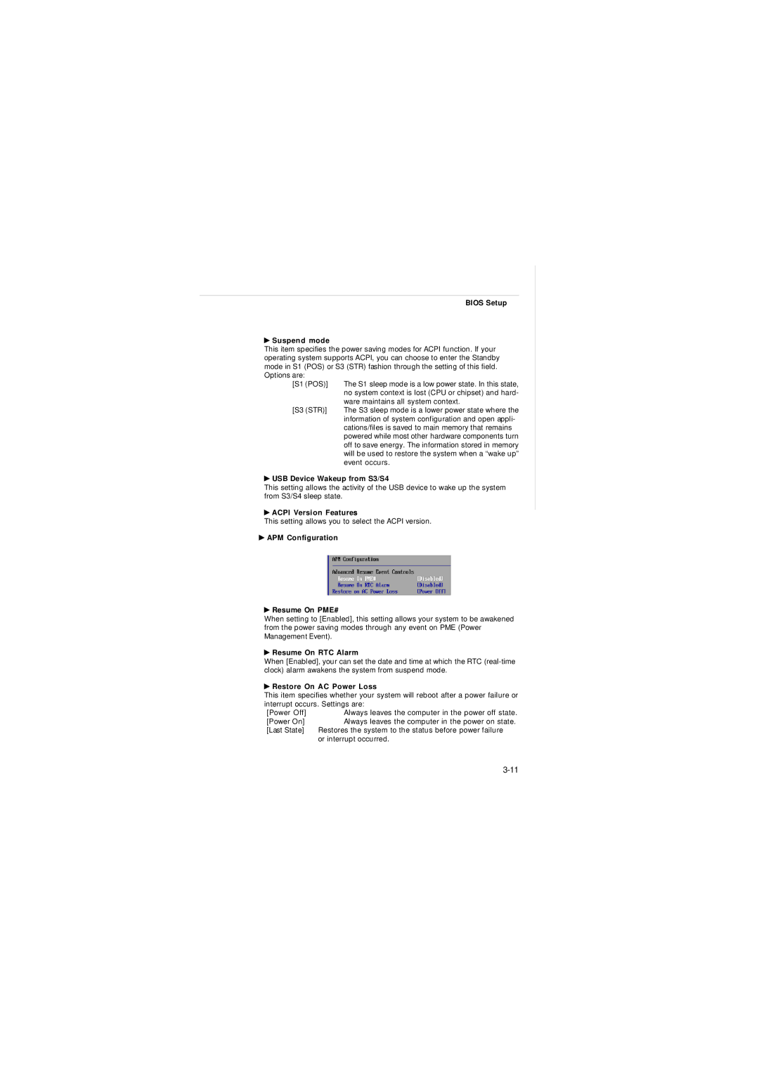 Intel IM-Q35 Series Bios Setup Suspend mode, USB Device Wakeup from S3/S4, Acpi Version Features, Resume On RTC Alarm 