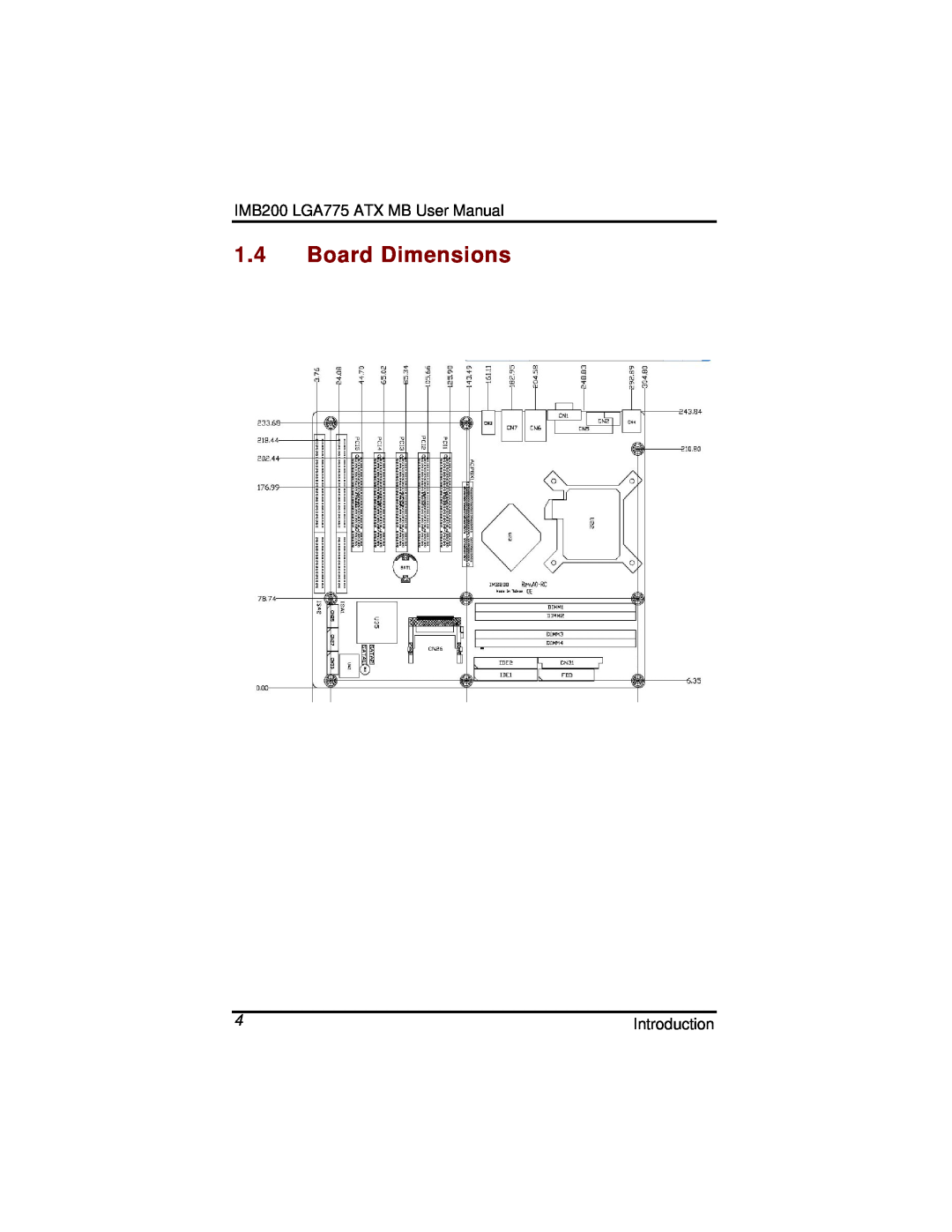 Intel IMB200VGE user manual Board Dimensions, IMB200 LGA775 ATX MB User Manual, Introduction 