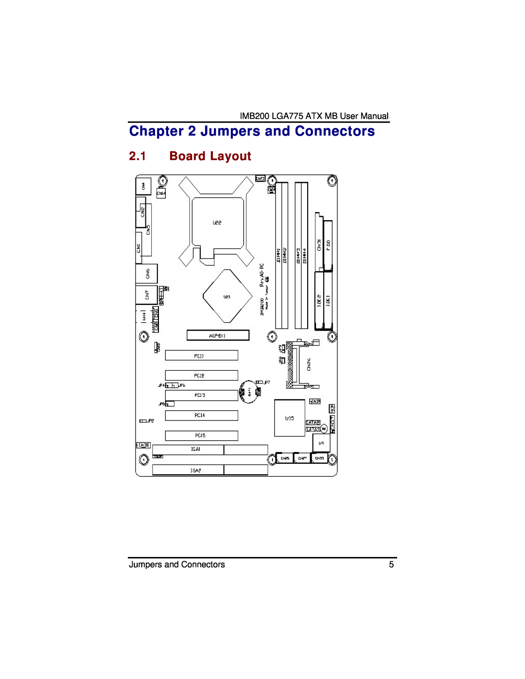 Intel IMB200VGE user manual Jumpers and Connectors, Board Layout 