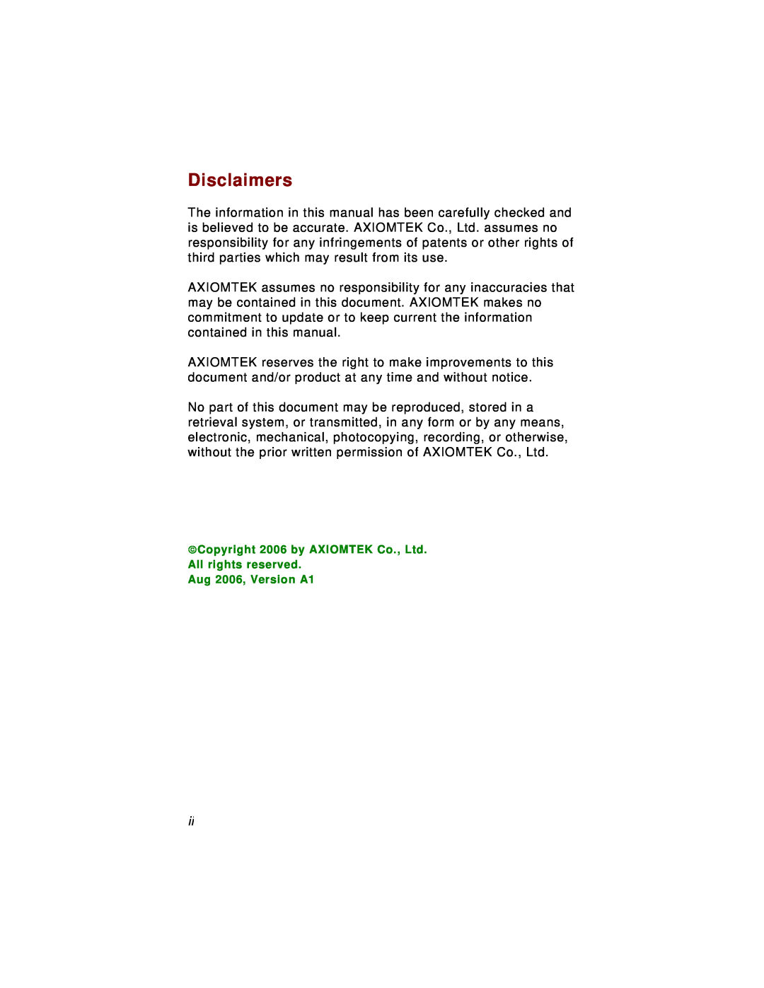 Intel IMB200VGE user manual Disclaimers, All rights reserved. Aug 2006, Version A1 