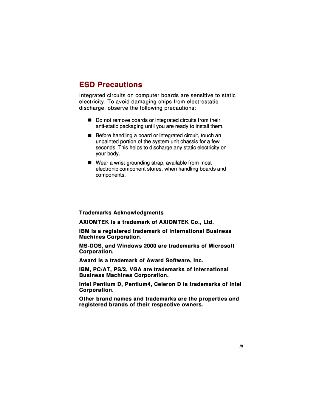 Intel IMB200VGE user manual ESD Precautions 