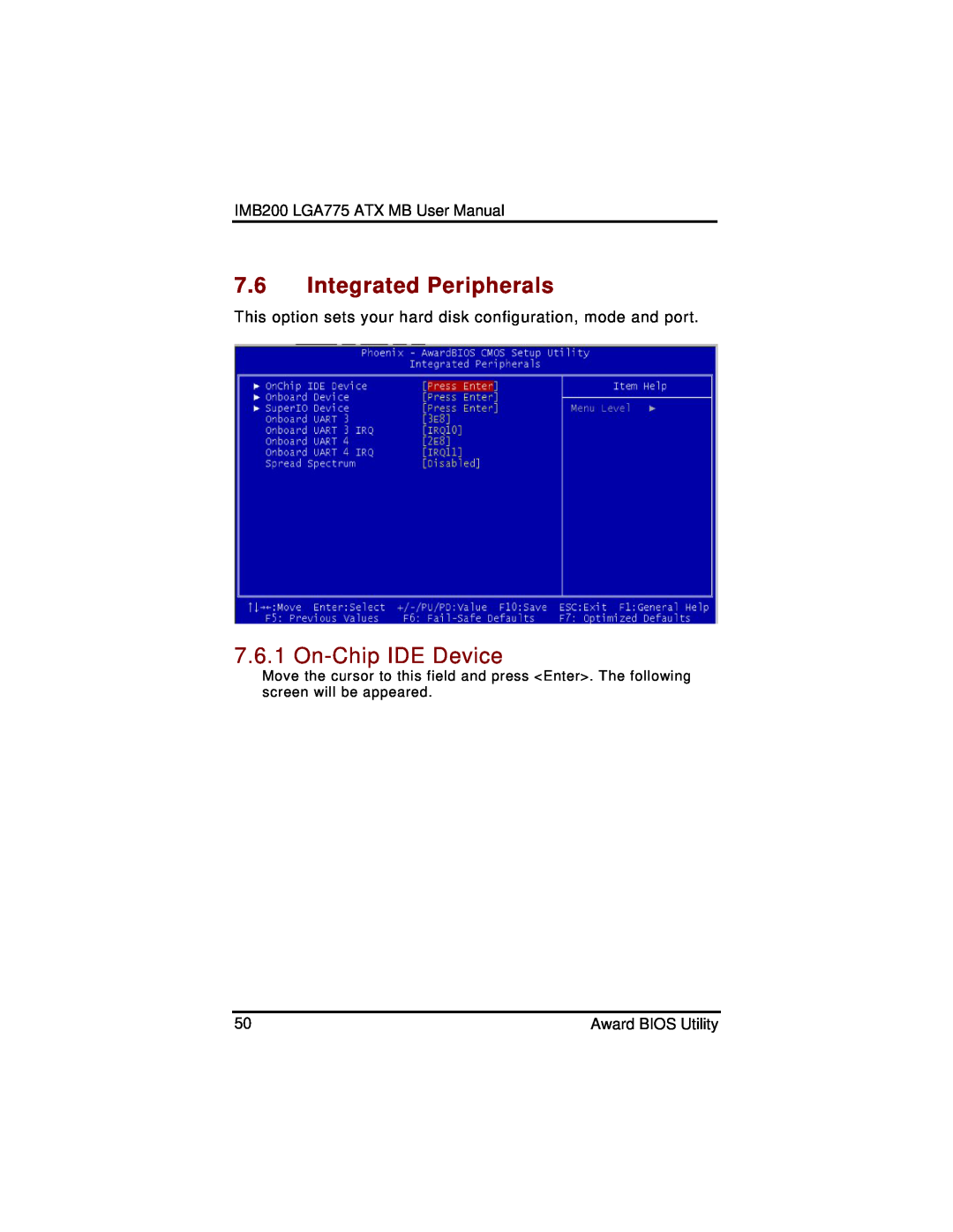 Intel IMB200VGE user manual Integrated Peripherals, On-Chip IDE Device 