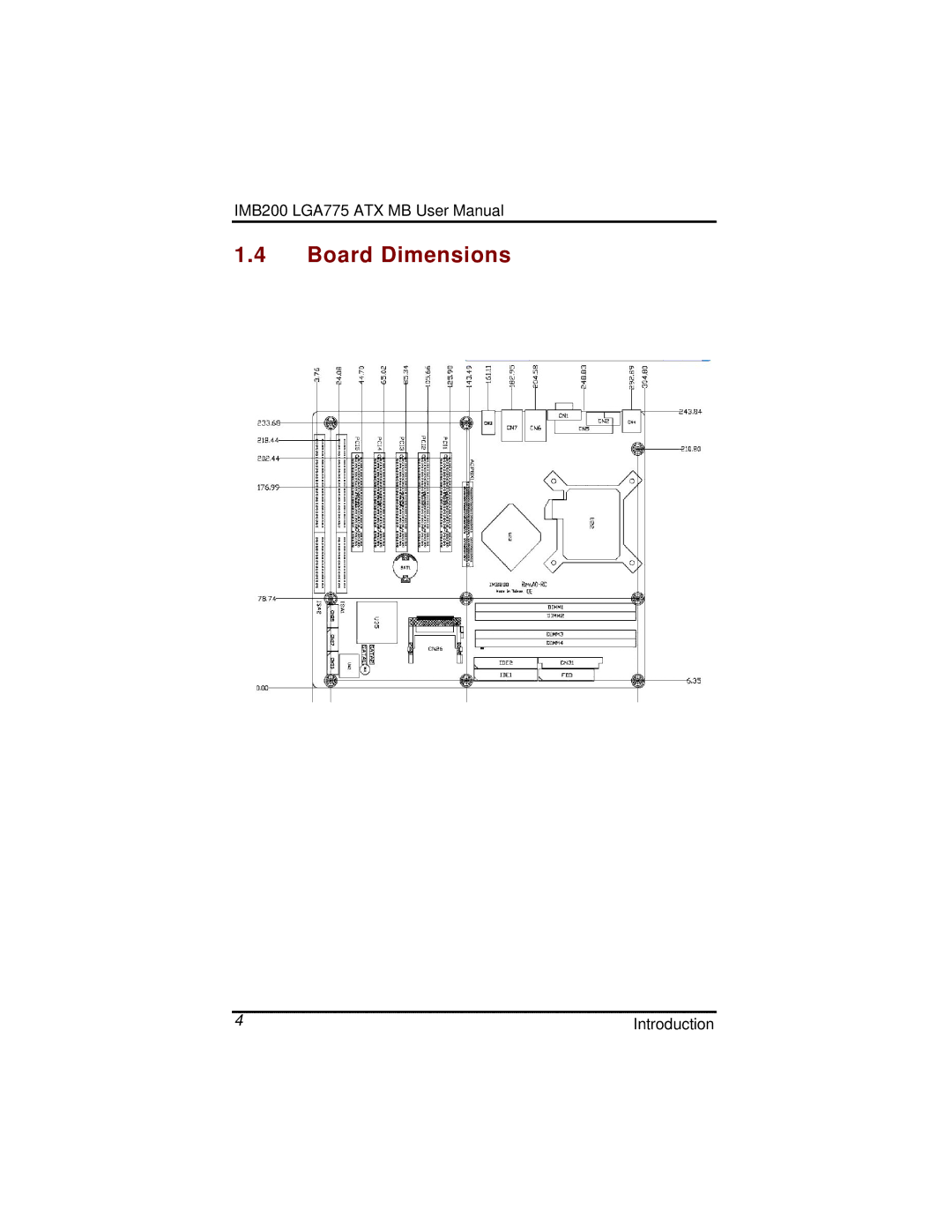 Intel IMB200VGE user manual Board Dimensions 