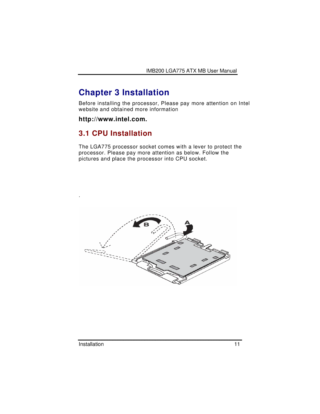 Intel IMB200VGE user manual CPU Installation 