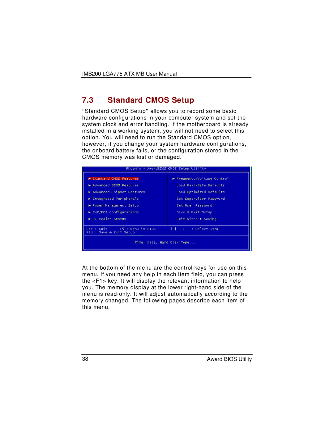 Intel IMB200VGE user manual Standard Cmos Setup 