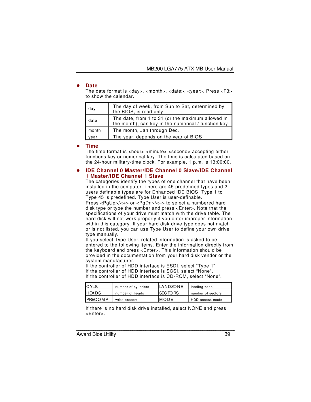 Intel IMB200VGE user manual Date, Time 