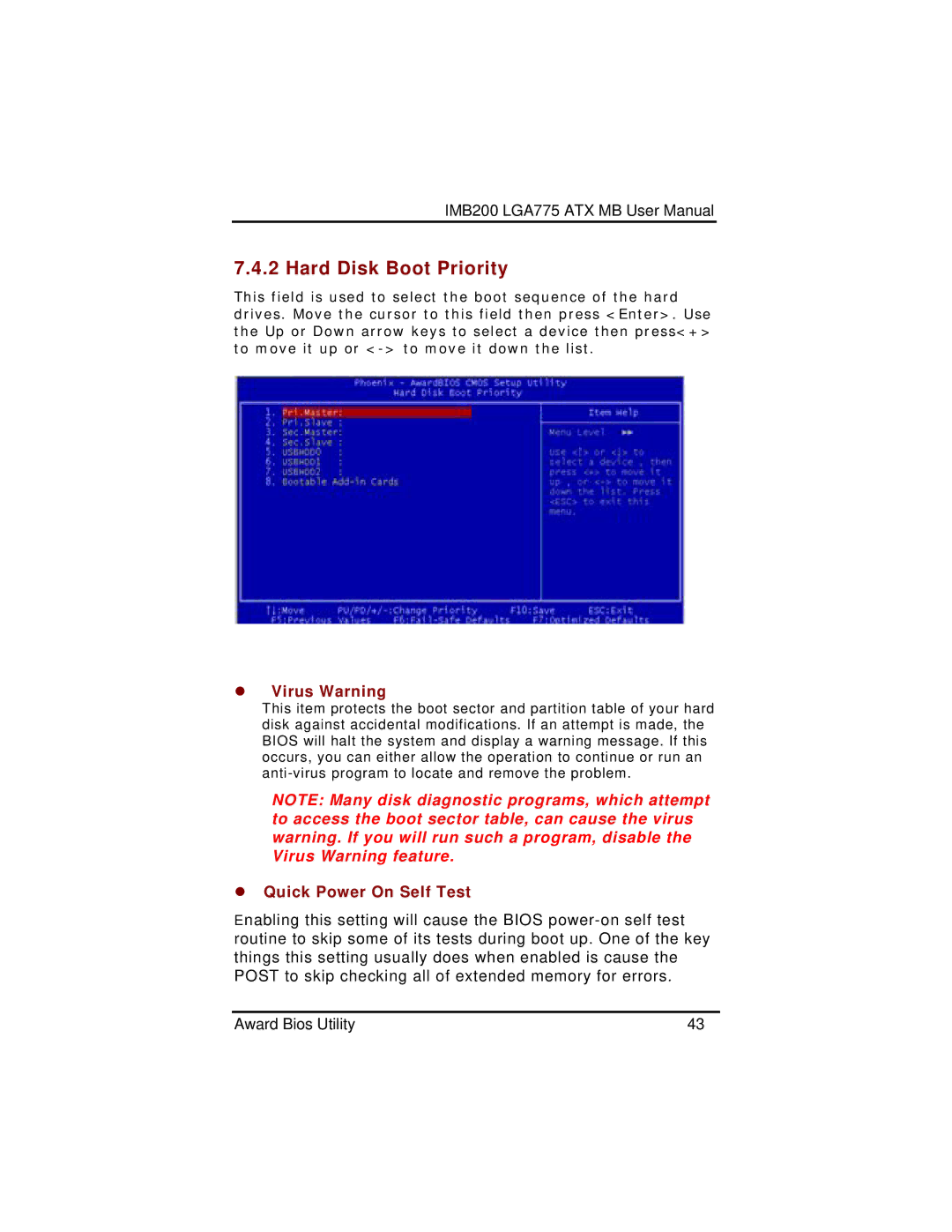 Intel IMB200VGE user manual Virus Warning, Quick Power On Self Test 