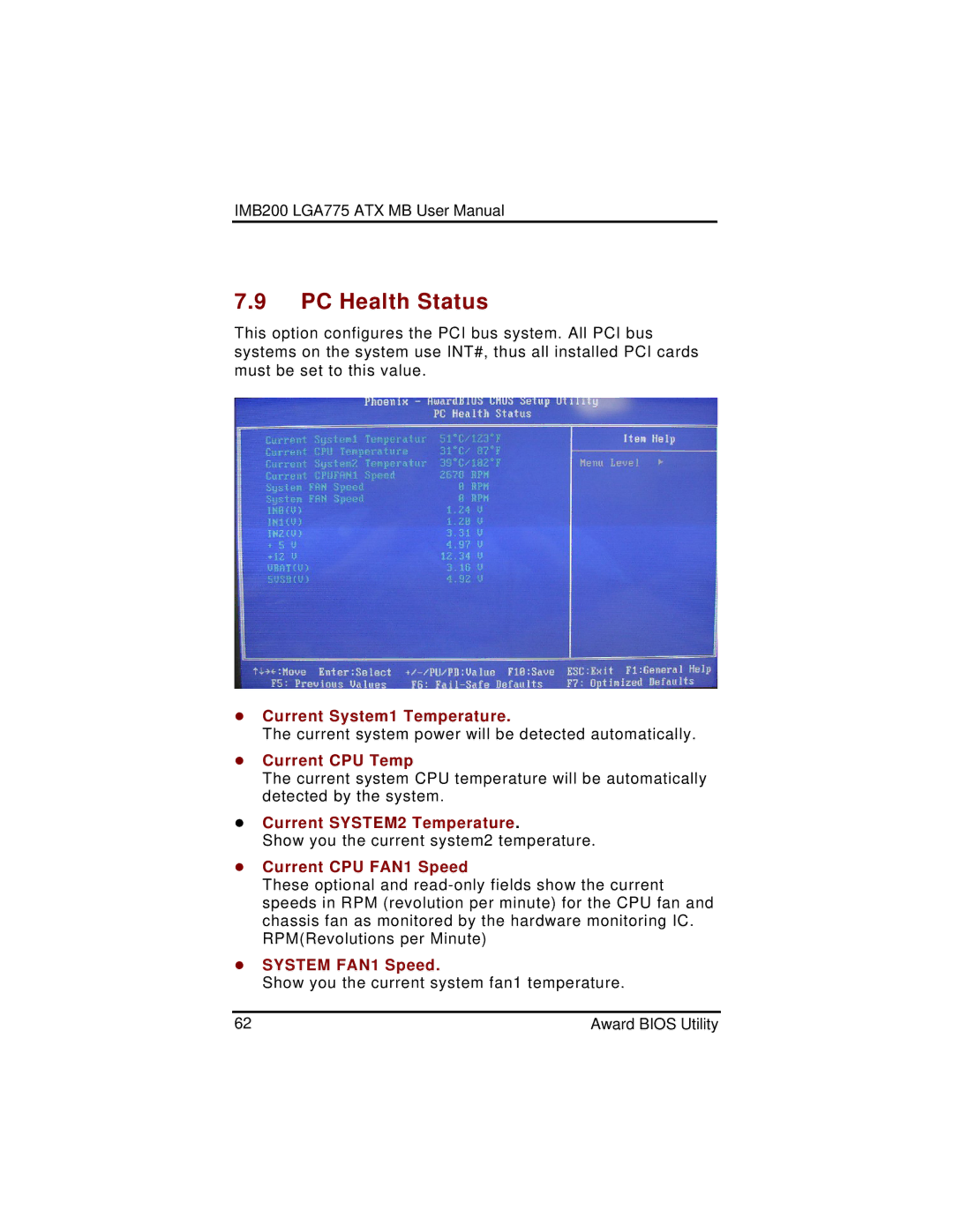 Intel IMB200VGE user manual PC Health Status 