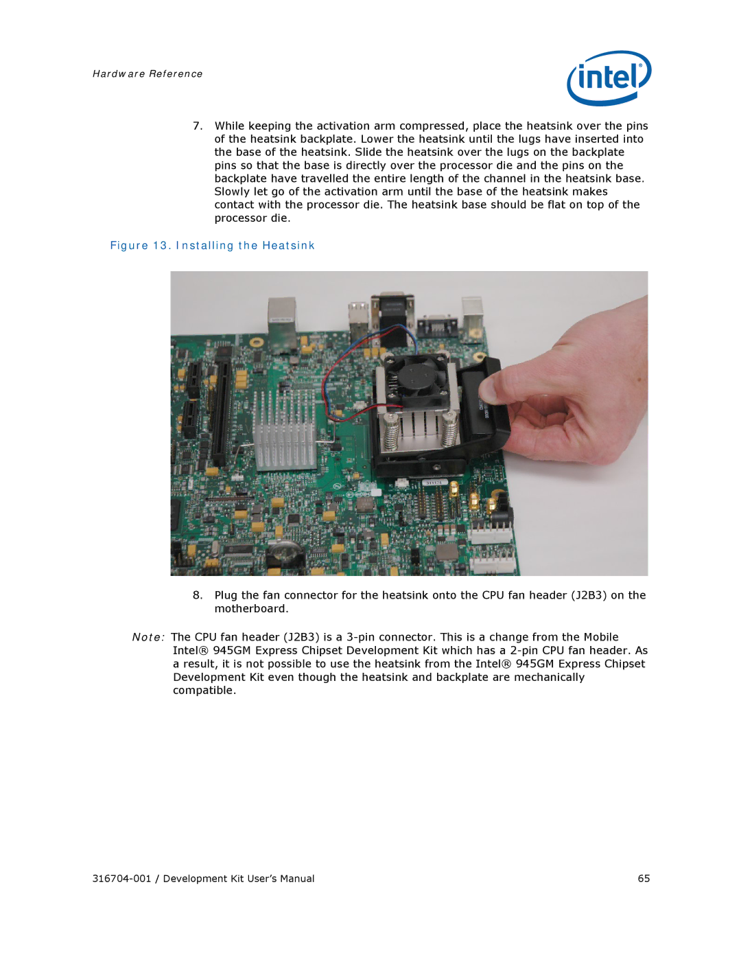 Intel Intel Core2 Duo Processor and Mobile Intel GME965 Express Chipset, Core 2 user manual Installing the Heatsink 