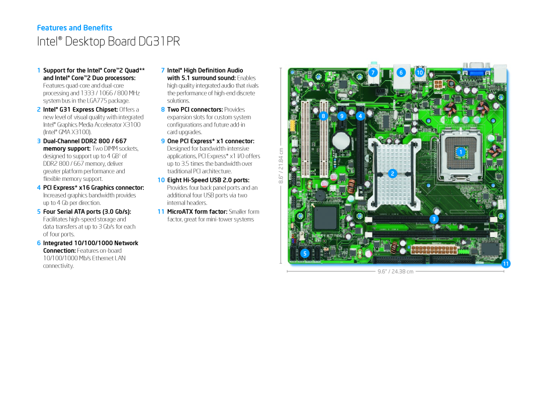 Intel Intel Desktop Board Classic Series manual Intel Desktop Board DG31PR, Features and Beneﬁts 