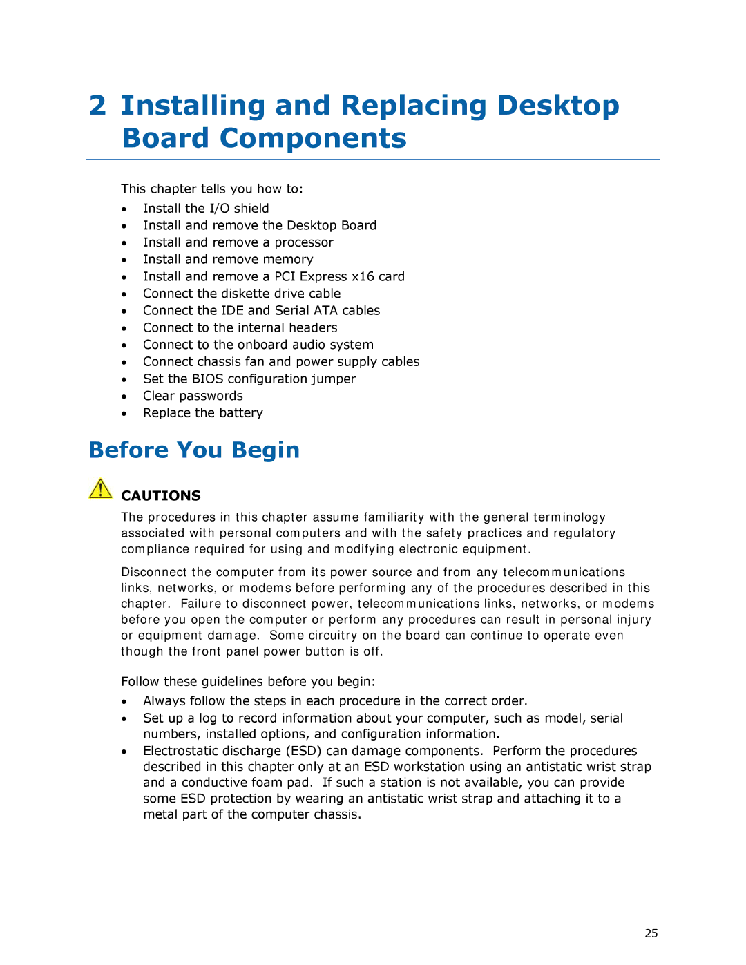 Intel DG35EC, Intel Desktop Board manual Installing and Replacing Desktop Board Components, Before You Begin 