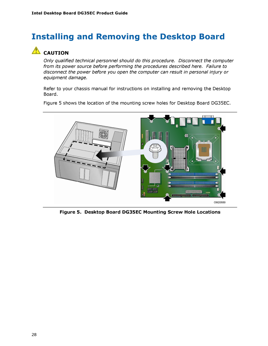 Intel Intel Desktop Board Installing and Removing the Desktop Board, Desktop Board DG35EC Mounting Screw Hole Locations 