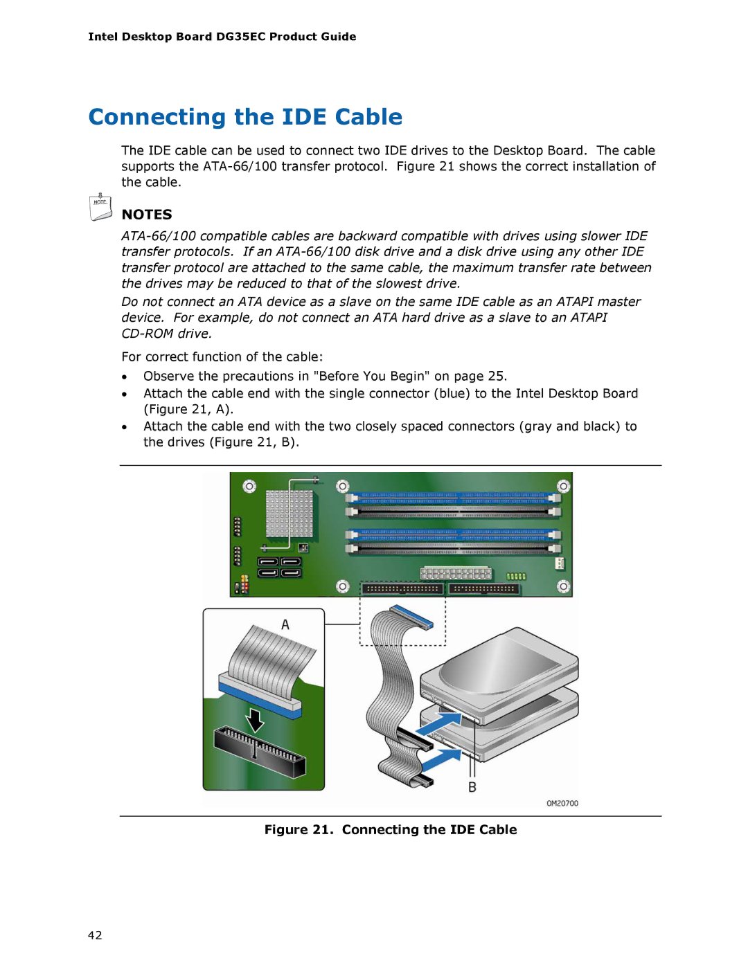 Intel Intel Desktop Board, DG35EC manual Connecting the IDE Cable 